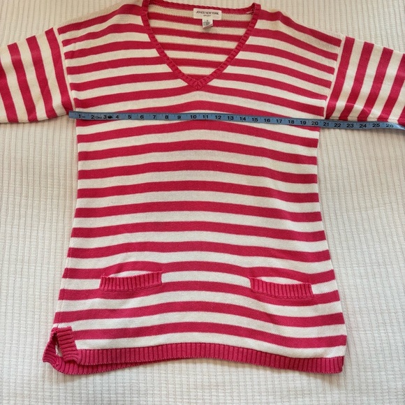 Jones New York Sport Vintage Pink & White Striped Tunic V-neck Women's Sweater S - Picture 7 of 8